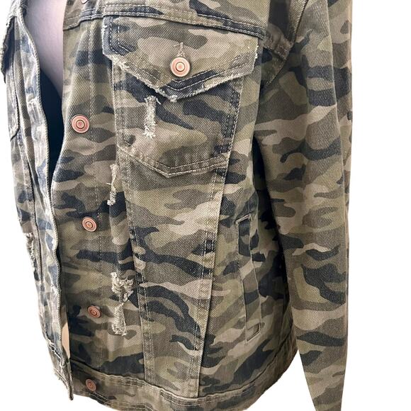 Camo Military Denim Canvas Utility Jacket Grunge Coat Women Size Large/XL USA - Picture 5 of 9